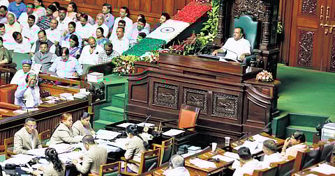 Chief Minister Siddaramaiah replies to Opposition members during the Assembly session at Vidhana Soudha on Monday.