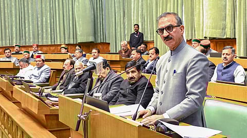 Himachal Pradesh Chief Minister Sukhvinder Singh Sukhu presents the state Budget 2025-26, in Shimla.