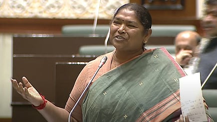 Minister Dansari Anasuya alias Seethakka speaks during an Assembly session.