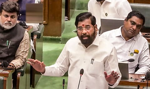 Maharashtra Deputy Chief Minister Eknath Shinde speaks during the Budget session of the state Assembly, in Mumbai. 