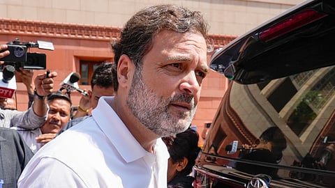 Leader of Opposition in the Lok Sabha Rahul Gandhi during the Budget session of Parliament, in New Delhi, Tuesday, March 18, 2025
