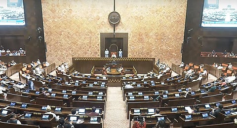 Rajya Sabha Chairman Jagdeep Dhankhar conducts proceedings in the House during the Budget session of Parliament, in New Delhi, Monday, March 17, 2025.