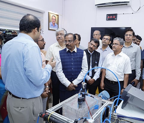 V Narayanan, chairman of Isro, inspecting the new facility at IIT Madras 