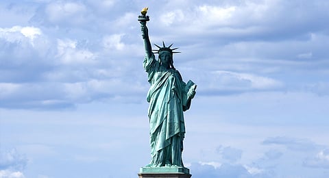 The Statue of Liberty is seen from the Staten Island Ferry, Monday, Sept. 9, 2024, in New York. 