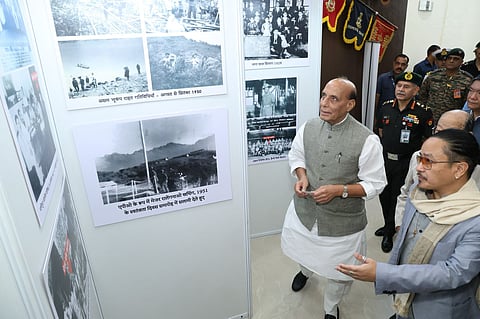 Rajnath Singh visited a specially curated photo gallery showcasing Major Bob Khathing's remarkable achievements (Photo | Special arrangement)