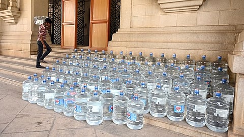 Water from borewells with high salinity is blended with water from sources within permissible Total Dissolved Solids (TDS) levels in Overhead Tanks (OHTs) before distribution.