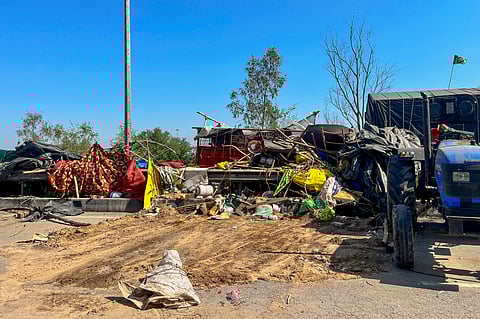 Dismantled structures after the eviction of agitating farmers from the Shambhu border, Thursday, March 20, 2025.