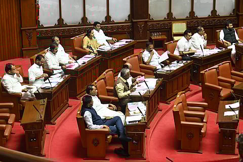 Ruling party MLCs during the council session at Vidhna Soudha in Bengaluru on Wednesday.