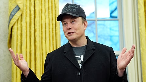 Elon Musk speaks during an event with President Donald Trump in the Oval Office at the White House, Feb. 11, 2025, in Washington.