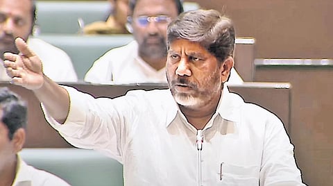 Deputy Chief Minister Mallu Bhatti Vikramarka makes a point in the Assembly on Friday.
