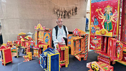 Kaavad maker Dwarka Prasad Jangid at an exibition