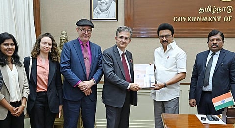 French Ambassador Thierry Mathou handing over invitation to CM Stalin 