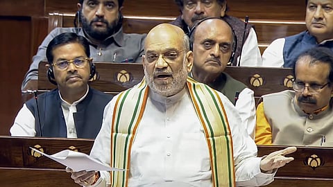 Union Home Minister Amit Shah speaks in the Rajya Sabha during the Budget session of Parliament, in New Delhi, Friday.