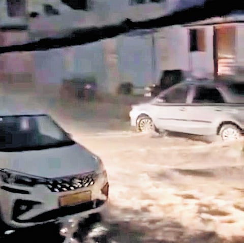 A flooded road in Hyderabad