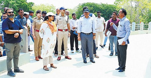 Officials inspect the Buddhavanam at Nagarjunasagar on Saturday