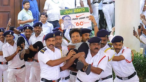 The last day of the budget session of the legislature saw dramatic scenes with Speaker UT Khader suspending and evicting 18 BJP MLAs.