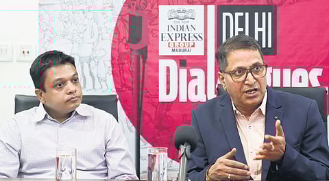 Additional Commissioner of Police (Traffic Headquarters) Satyavir Katara and Deputy Commissioner of Police (Traffic Headquarters) Shashank Jaiswal discussing Delhi's roadways.