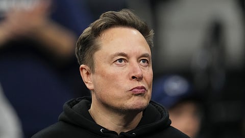 Elon Musk attends the finals at the NCAA wrestling championship, Saturday, March 22, 2025, in Philadelphia.