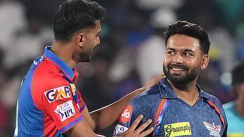 Delhi Capitals' captain Axar Patel and Lucknow Super Giants' captain Rishabh Pant at the toss.