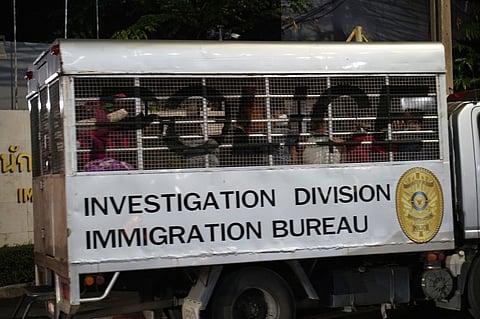 This photo provided by Thailand's daily web newspaper Prachatai shows a vehicle with a load of unidentified passengers in Bangkok, Thailand, on Feb. 27, 2025.