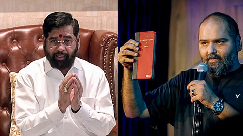 A collage of comedian Kunal Kamra (R) and Maharashtra Deputy Chief Minister Eknath Shinde.