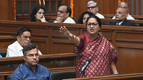 Delhi Chief Minister Rekha Gupta during the budget session at the Vidhan Sabha on Tuesday, March 25, 2025.