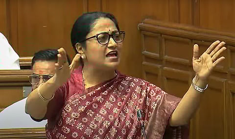 Delhi CM Rekha Gupta presents the Budget 2025-26 in the Assembly, in New Delhi, on Tuesday, March 25, 2025.