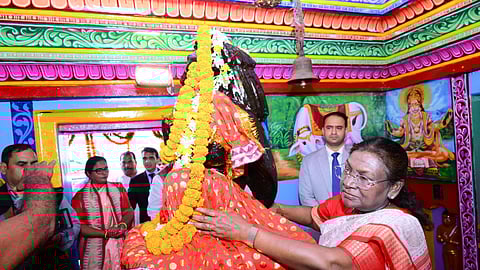 President Droupadi Murmu at Nilamadhab temple in Nayagarh.