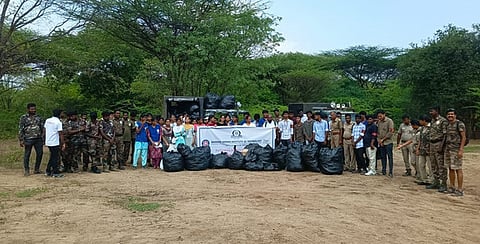 Along with the forest department, college students, social activists were engaged in collection of plastic and liquor bottles in the forest area of Sathyamangalam Tiger Reserve  in Erode on Sunday.