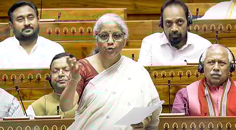 Union Minister Nirmala Sitharaman speaks in the Lok Sabha during the Budget session of Parliament.