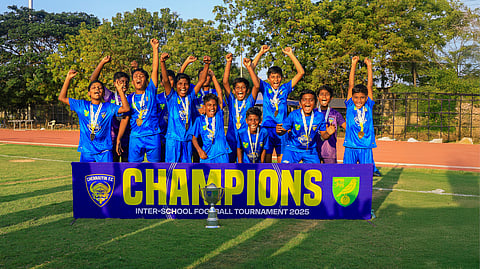 St. Bedes Anglo Indian Hr. Sec. School, Santhome that won the U-12 category at the Chennaiyin FC x Norwich City FC Inter-School Football Championship 2025.