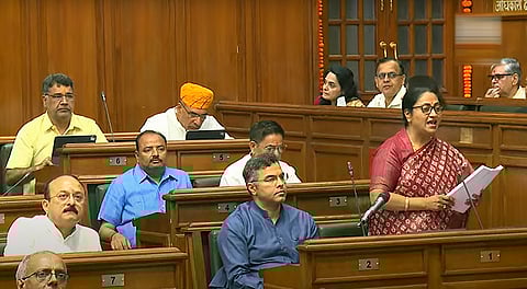 Delhi CM Rekha Gupta presents the Budget 2025-26 in the Assembly, in New Delhi, Tuesday, March 25, 2025.