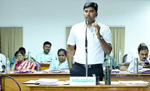 VMC commissioner Dhyanchandra during the council meeting on Tuesday. 