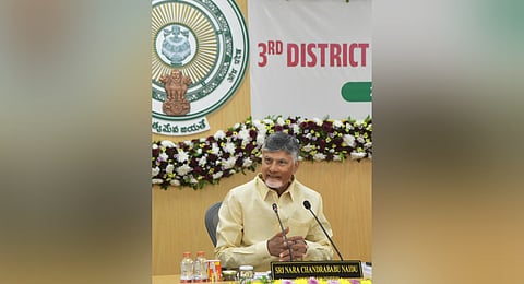  CM Nara Chandrababu Naidu during the 3rd district collectors conference at Secretariat in Velagapudi on Tuesday.
