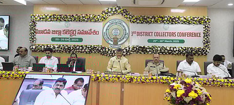 CM Nara Chandrababu Naidu during the 3rd district collectors conference at the Secretariat in Velagapudi on Tuesday.