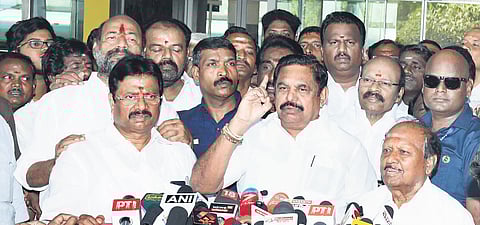 Edappadi K Palaniswami taking to media after landing in Chennai 