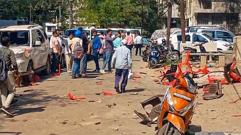 Broken chairs at Samajwadi Party MP Ramji Lal Suman's residence after it was attacked allegedly by Karni Sena workers, in Agra, Wednesday, March 26, 2025.