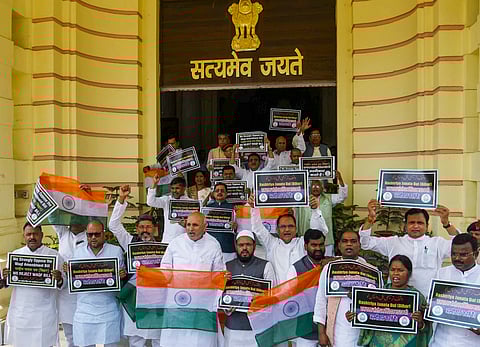 Several Muslim organisations, under the aegis of the All India Muslim Personal Law Board, staged a protest in Bihar’s capital on Wednesday against the Waqf Amendment Bill.