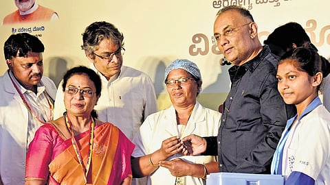 Health Minister Dinesh Gundu Rao unveils a BCG vaccination drive for senior citizens, to observe World TB Day, at Sir CV Raman General Hospital, Indiranagar, on Tuesday.