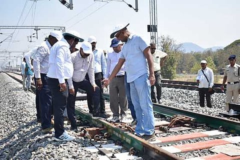 Commissioner of railway safety Brijesh Mishra inspecting the newly laid Purunakatak-Boudh line.