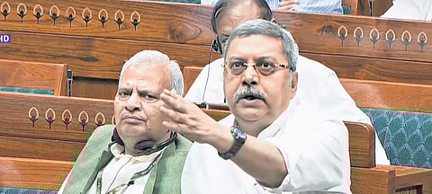 TMC MP Kalyan Banerjee during the Budget session of Parliament on Thursday.