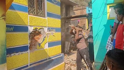 The house of Jit Mohuria being demolished at Christianpeta in Jeypore.