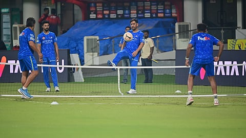 MS Dhoni during practice on Thursday