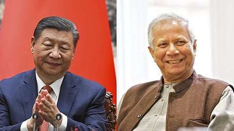 Chinese President Xi Jinping (L), Bangladesh's Chief Adviser Muhammad Yunus.