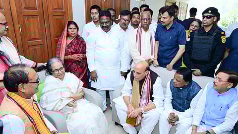 BJP leaders at the 11th day ritual of former union minister Debendra Pradhan.