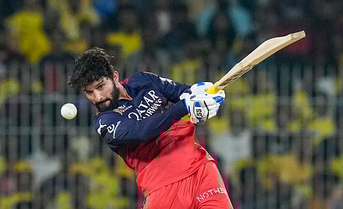 Royal Challengers Bengaluru's captain Rajat Patidar plays a shot during an Indian Premier League (IPL) 2025.