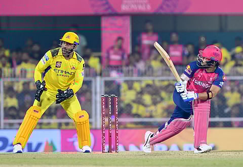 Nitish Rana in action against Chennai Super Kings