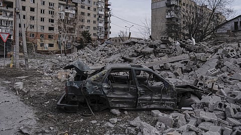 In this photo provided by Ukraine's 93rd Kholodnyi Yar Separate Mechanized Brigade press service, a view of Pokrovsk, the site of heavy battles with Russian troops, in the Donetsk region, Ukraine.