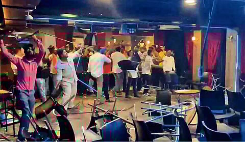 A mob stormed the Habitat Studio located in Mumbai’s Khar area following comedian Kunal Kamra controversial remarks against Eknath Shinde