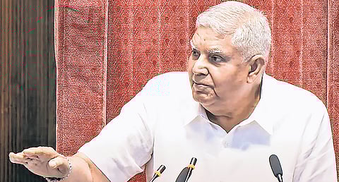 Rajya Sabha Chairman Jagdeep Dhankhar during the Budget session of Parliament.